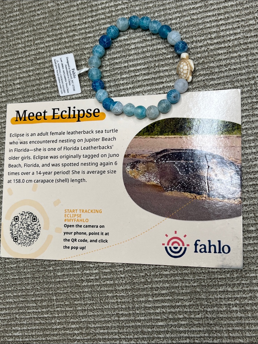 Blue Agate Beaded Stretch Bracelet with Turtle Charm